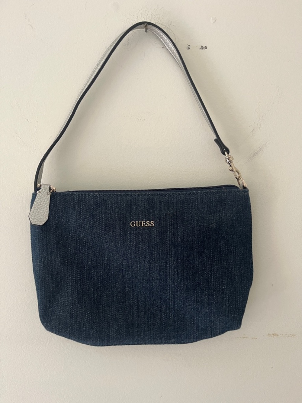 Y2K GUESS Dark Blue Denim Shoulder Bag with silver Strap